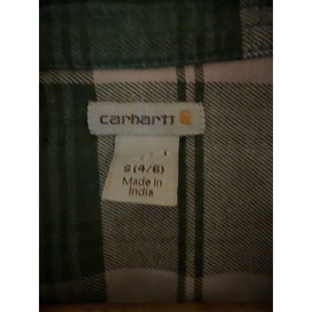 Carhartt Women's S 4/6 Green Plaid Flannel Button Up Shirt Long Sleeve Cotton - Picture 4 of 7